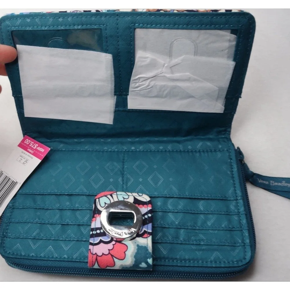 Vera Bradley RFID Turnlock Wallet Haymarket Paisley Jewel Quilted Zip Floral NWT